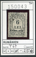Rumänien 1930 - Romina 1930 - Roumenie 1930 - Rominia 1930 - Michel Porto 67 - Oo Oblit. Used Gebruikt - Strafport