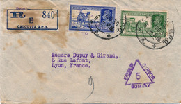 LETTRE RECOMMANDÉE CALCUTTA INDE PASSED CENSOR BOMBAY FRANCE CINDERELLA BANK COVER INDIA - 1936-47 King George VI