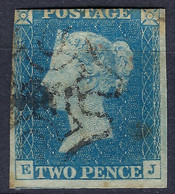 GRANDE BRETAGNE 1840: Le Y&T 2, Lettres EJ, Obl. Croix-de-Malte Noire, Forte Cote  RR - Used Stamps