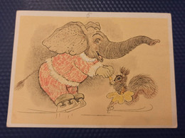 Painter Golubev Figure Skating - Old Postcard -elephant Squirrel - 1966  - HUMOUR - Figure Skating