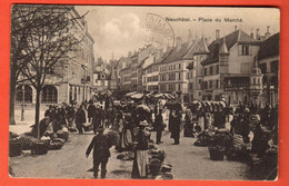 OAC-22  Neuchâtel  PLace Du Marché. TRES ANIME. Cachet Cortaillod 1909  Pour Paris - Cortaillod