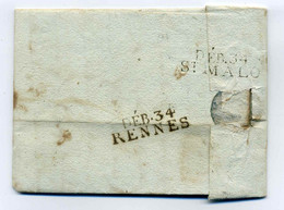 Double Déboursé DEB 34 SAINT MALO + DEB 34 RENNES Sur Lettre De LORIENT / Dept Ille Et Vilaine / 1808 - 1801-1848: Précurseurs XIX