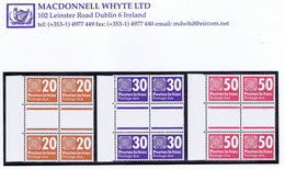 Ireland Postage Due 1985 Supplementary Values, 20p, 30p, 50p, Marginal Gutter Blocks Of Four Mint Unmounted - Timbres-taxe