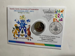 (1 N 13) 20 Cent "Scarce" Coin - 20th Anniversary - Norfolk Island - Centenary Of Federation Coin (20th Anni. Cover) - 20 Cents