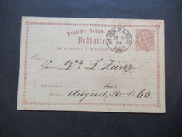 Reichspost 1874 Ganzsache P1 Adler In Großer Ellipse Stempel K1 Berlin P.A.41. Berlin Orts Postkarte - Cartas & Documentos
