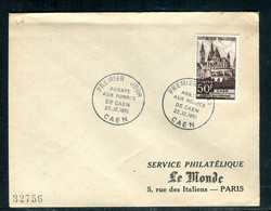 Oblitération FDC En 1951 Sur Enveloppe Non Illustrée  - Caen - D 272 - 1950-1959