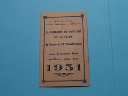 1951 C.N.L ( Calendrier ) Fédération Des LOCATAIRES De La Seine Paris XX ( Voir / Zie Scan ) ! - Grand Format : 1941-60