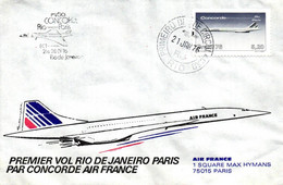 Lettre CACHET TRANSPORT CONCORDE  BRESIL 1 ER VOL RIO PARIS AIR FRANCE CONCORDE RIO DE JANEIRO 21.01.1976 - Covers & Documents