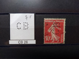 FRANCE Perforé Perfin Référence Ancoper : Perfore CB 26 C.B 26 Indice  6 Sur Semeuse - Used Stamps