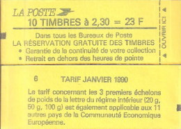 CARNET 2614-C 1A Marianne De Briat "LA RESERVATION GRATUITE DES TIMBRES" Conf.6 Fermé. Parfait état Bas Prix à Saisir. - Modern : 1959-…