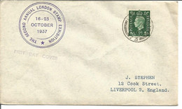 1/2 D. Vert Obl. Càd LONDON 1937 FDC Pour LIVERPOOL (enveloppe) - Covers & Documents