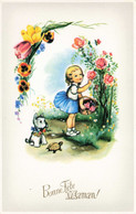 BONNE FETE MAMAN - S04635 - Fillette Cueillant Des Roses - Fleur - Chien - Tortue - Panier - L1 - Fête Des Mères
