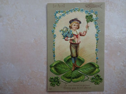 CPA GAUFREE Enfant Poisson Premier 1er Avril Trèfle 4 Feuilles Fleurs Myosotis - 1er Avril - Poisson D'avril