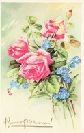 BONNE FETE MAMAN - S04642 - Bouquet De Fleurs - Roses - Myosotis - L1 - Día De La Madre