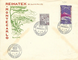 MONACO -  TIMBRES N° 377    -  CACHET COMMEMO - EXP. PHILATELIQUE INTERNal  REINATEX  - 1952 - MONTE CARLO - Briefe U. Dokumente