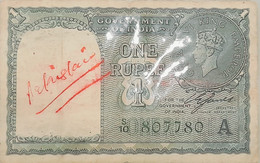 India / PAKISTAN 1940 King George KGVI Rs. 1 One Rupee Note C E Jones Manuscript Pakistan For Use In Pakistan Per Scan - Inde