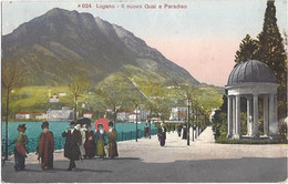 Lugano Il Nuovo Quai E Paradiso 1913 Timbro Hotel Adler - Paradiso