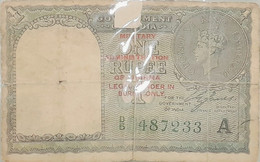 British India / BURMA 1940 King George KGVI Rs.1 One Rupee C E Jones "Ovpt. BURMA LEGAL TENDER" As Per Scan - India