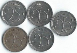 MM674 - BELGIË - BELGIUM - 5 X 25 CENTIMES - VLAAMS - 1964 - 1966 - 1969 - 1972 - 1974 - 25 Cent