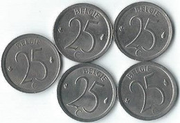 MM675 - BELGIË - BELGIUM - 5 X 25 CENTIMES - VLAAMS - 1965 - 1968 - 1972 - 1974 -1975 - 25 Cents