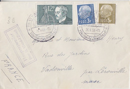 C Lettre Obl. St Wendel Saar Le 26/6/58 Sur N° 392,393, 414 Pour Vadonville + Cachet Haupersweiler über St Wendel - Lettres & Documents