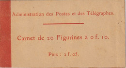 FRANCE - Carnet 10 C. Camée Maigre (un Timbre Manquant) - 2 Scans - Anciens : 1906-1965