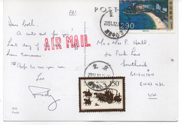 AIRMAIL FROM CHINA - TWO STAMPS ON PANDA POSTCARD - Usati