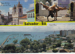 CARTOLINA  SALVADOR DE BAHIA,BRASILE,PARTIAL VIEW OF THE CITY WITH SAO MA FORT ON THE BACKGROUND,BOLLO STACCATA,VIAG. - Salvador De Bahia