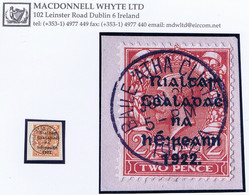 Ireland Dublin 1922 Thom Rialtas 5-line 2d Die 1, On Piece With Neat Irish Language Cds Dublin JUN 20 1922 - Used Stamps