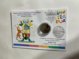 (1 N 18) 20 Cent "Scarce" Coin - 20th Anniversary - Queensland - Centenary Of Federation Coin (20th Anni. Cover) - 20 Cents