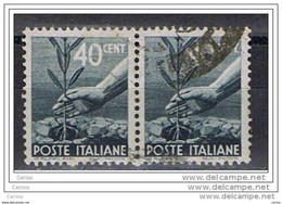 LUOGOTENENZA  VARIETA':  1945  DEMOCRATICA  -  40 C. GRIGIO  AZZURRO  COPPIA  US. -  R. II°  C.DX. -  C.E.I. 502 - Gebraucht