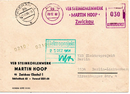 62784 - DDR / ZKD - 1968 - 30Pfg AbsFreistpl "Steinkohlenwerk ・Martin Hoop・" A ZKD-Bf ZWICKAU -> BERLIN - Otros & Sin Clasificación