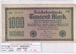 GERMANIA WEIMAR 1'000 MARK 1922 P 76 - 1.000 Mark