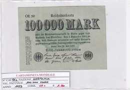 GERMANIA WEIMAR 100'000 MARK 1923 P 91A - 100.000 Mark