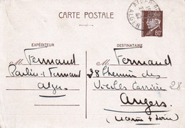 France Entiers Postaux - 80c Pétain Oblitéré Algérie - Standaardpostkaarten En TSC (Voor 1995)