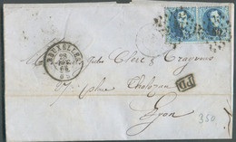 N°15A(2) - Médaillon 20 Centimes En Paire Obl. LP.60 Sur Lettre De BRUXELLES le 28 Décembre 1865 Vers Lyon. - TB - 20509 - 1863-1864 Medaillen (13/16)