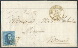 N°15A - Médaillon 20 Centimes Bleu Obl. LP.152 Sur Lettre De GOSSELIES le 24 Juin 1864 En Double Port (12grs) Vers Namur - 1863-1864 Médaillons (13/16)