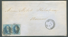 N°15A(2) - Médaillon 20 Centimes En Paire Obl. P. EST (8 Barres) Sur Lettre De BRUXELLES (EST)  le 15-11-1863 Vers Namur - 1863-1864 Medaillen (13/16)