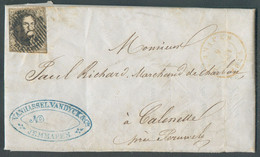 N°6 - Médaillon 10 Centimes Brun, 1 Voisin,  Obl; P. 65 Sur Lettre De JEMMAPES Le 9 Sept. 1854 Vers Calenelle Péruwlez. - 1851-1857 Medaglioni (6/8)