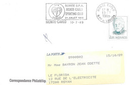 MONACO  - TIMBRE  N° 1671  - RAINIER III  - TARIF 1 01 87   - FLAMME : SOIREE S.P.A.  SPORTING CLUB 21 JUILLET 1989 - Lettres & Documents
