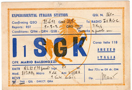 CB - AREZZO OPR. MARIO - I 1 S G K  - ITALIA - TOSCANA - CARTOLINA QSL FG SPEDITA NEL 1952 AREZZO-CESENA - CB