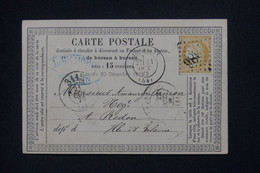 FRANCE - Cérès 15ct Sur Carte Précurseur De Josselin Pour Redon En 1873 - L 136125 - Precursor Cards