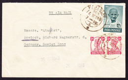 1948 Flugbrief Aus New Delhi Nach Rostock, Sowjetische Zone. Mit 12a Gandhi Marke - Covers & Documents
