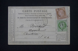 FRANCE - Cérès 5ct + 10ct  étoile 11 Sur Carte Précurseur De Paris Pour Pontoise En 1873  - L 136146 - Precursor Cards