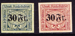 1940/1949 Ungezähnte Eisenbahnmarken, 30 Fr. Dunkelbraun Und 30 Fr. Grün. Probedrucke - Chemins De Fer