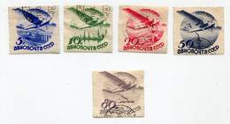 RUSSIE PA 41 / 45 ( A ) OBLITERES 10e ANNIVERSAIRE DE LA POSTE AERIENNE MONOPLAN SURVOLANT DES PAYSAGES DIVERS - Used Stamps