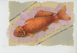 POISSON D'AVRIL - Jolie Carte Fantaisie CELLULOID Avec Ajoutis Poisson Et Ruban Rose 1er Avril - 1er Avril - Poisson D'avril