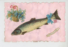 POISSON D'AVRIL - Jolie Carte Fantaisie Avec Ajoutis Poisson 1er Avril Et Myosotis "Devinez Qui Vous L'envoie ? " - 1er Avril - Poisson D'avril