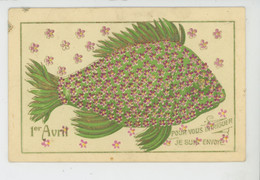 POISSON D'AVRIL - Jolie Carte Fantaisie Gaufrée Poisson 1er Avril Et Fleurs (embossed Postcard ) - 1er Avril - Poisson D'avril