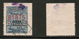 U.S.A.  1931---25 CENT WESTERN UNION TELEGRAPH STAMP USED (CONDITION AS PER SCAN) (Stamp Scan # 839-14) - Telégrafo